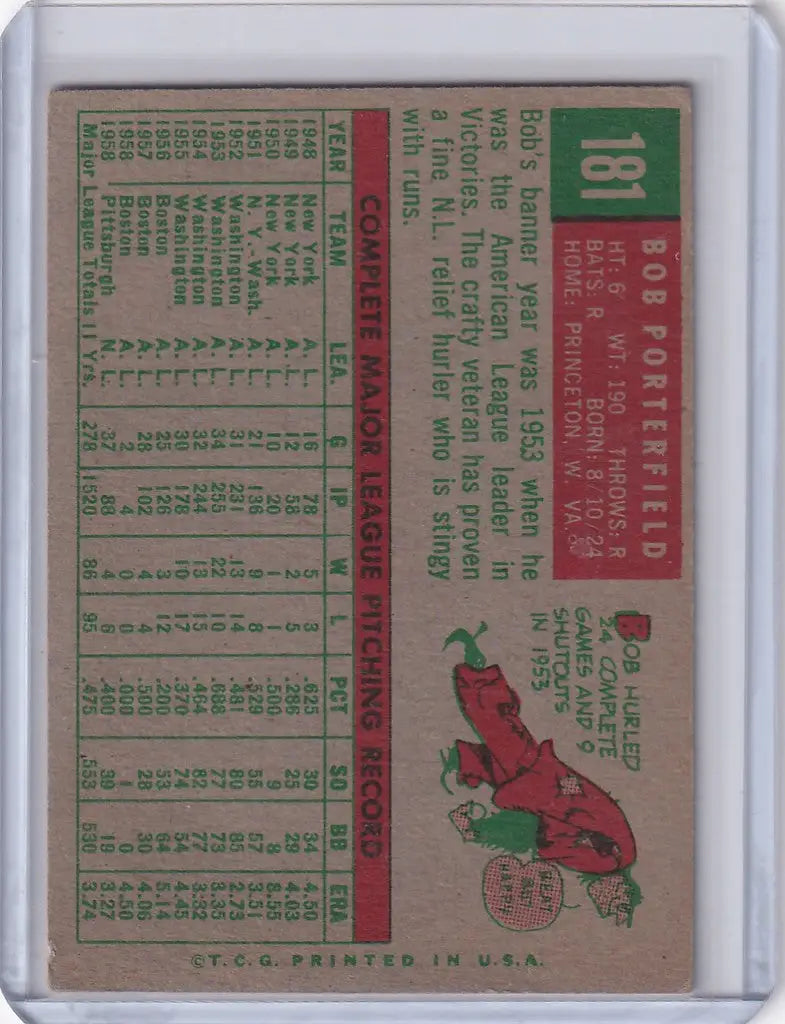 1959 Topps Baseball #181 Bob Porterfield - Pittsburgh Pirates - Baseball Card Single