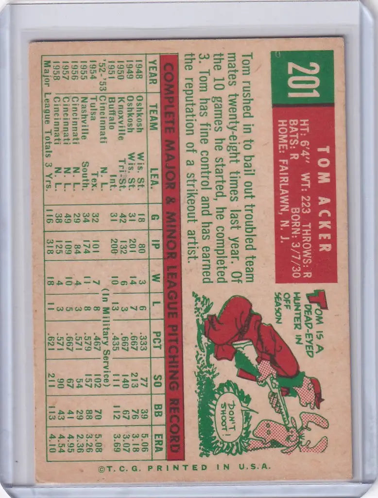 Vintage Topps Baseball card featuring Tom Acker of the Cincinnati Reds sliding