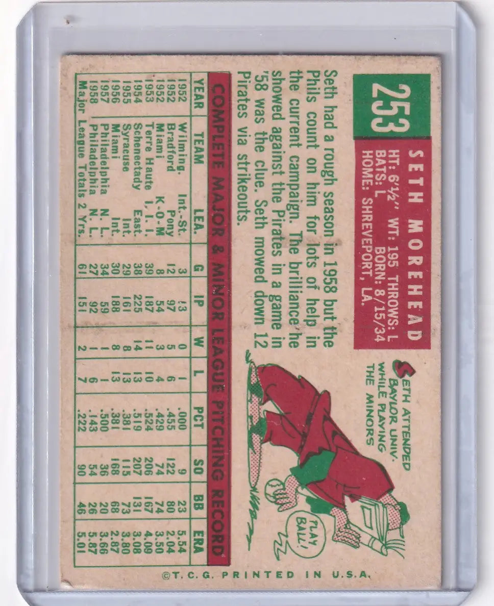 1959 Topps Baseball #253 Seth Morehead - Philadelphia Phillies RC - Baseball Card Single