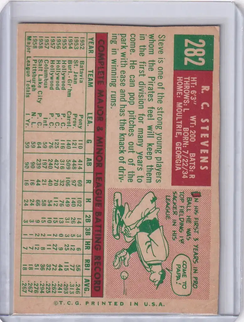 1959 Topps Baseball #282 R.C. Stevens - Pittsburgh Pirates - Baseball Card Single