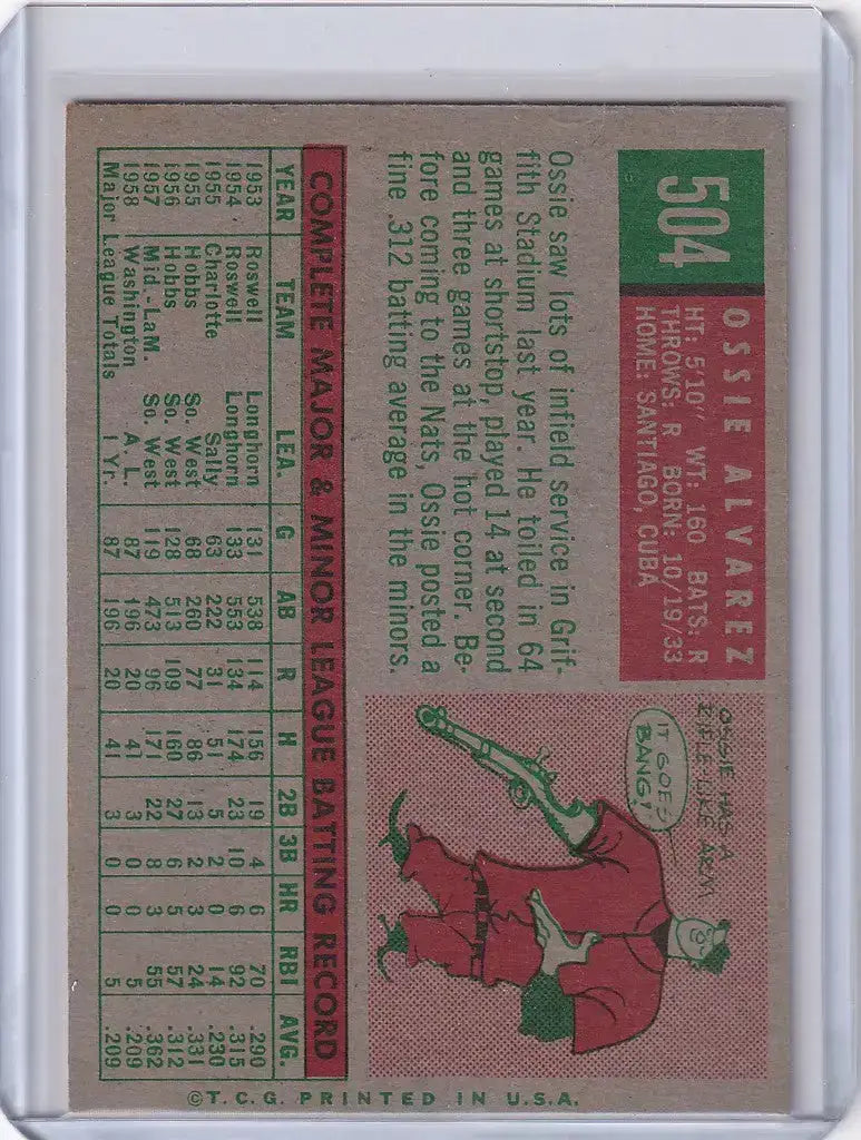 1959 Topps Baseball #504 Ossie Alvarez - Detroit Tigers RC - Baseball Card Single