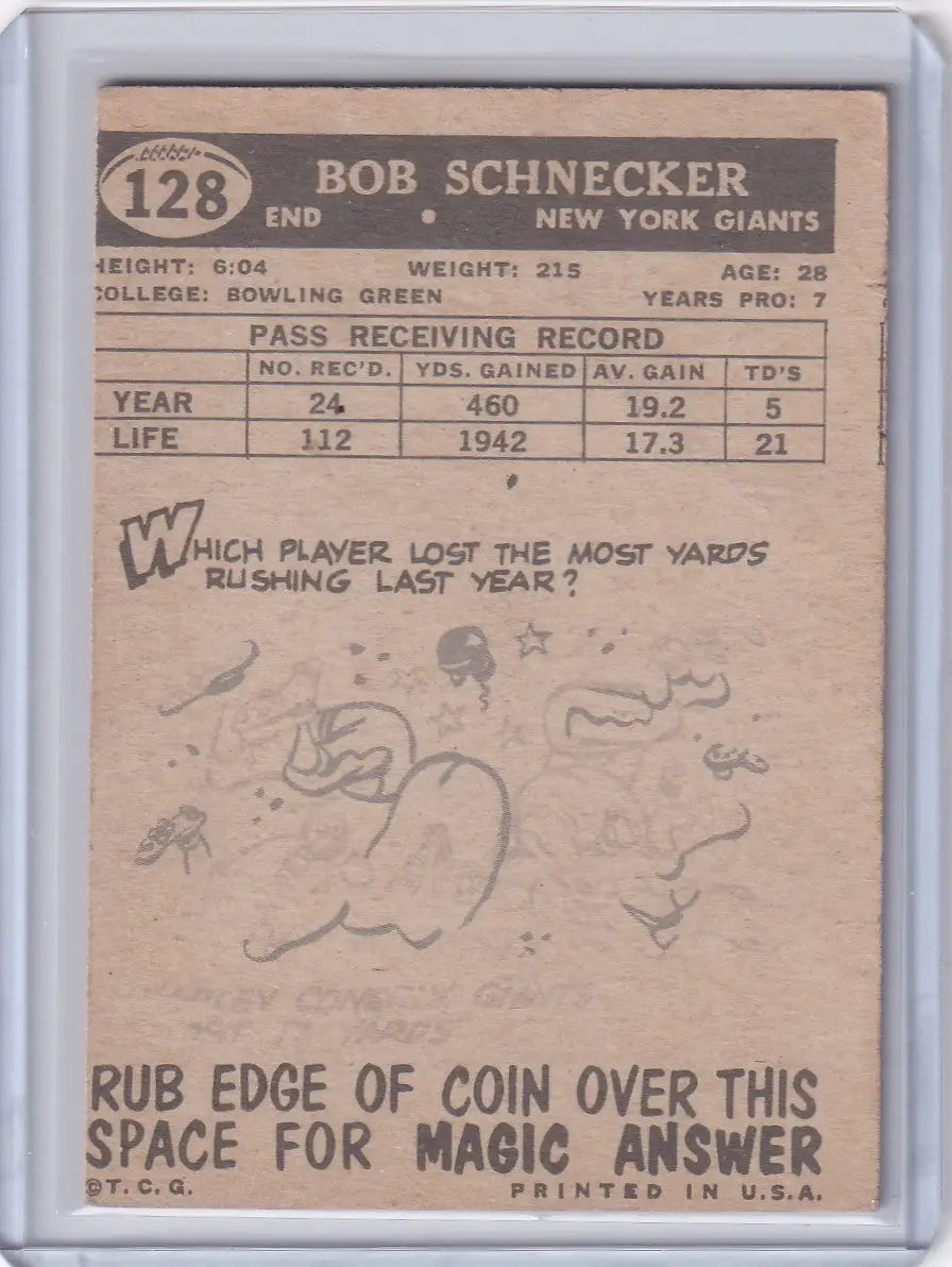 1959 Topps Football # 128 Bob Schnelker - New York Giants - Football Card Single