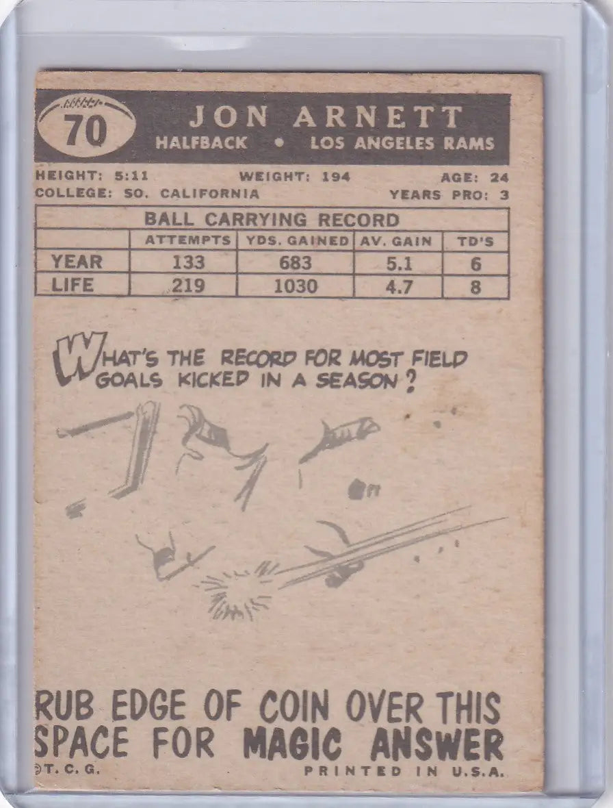 1959 Topps Football # 70 Jon Arnett - Los Angeles Rams - Football Card Single