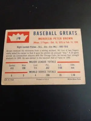 1960 Fleer Baseball Greats - Mordecai Brown #9. EX - Baseball Card Single
