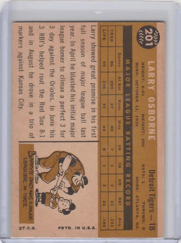 Vintage baseball card of Larry Osborne sliding into base for the Detroit Tigers