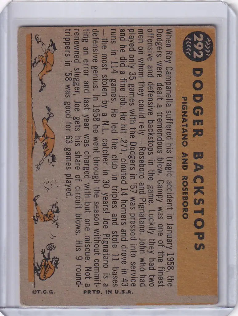Vintage Trading Card of Dodger Backstops - Pignatano / Roseboro with Player Stats and Illustrations