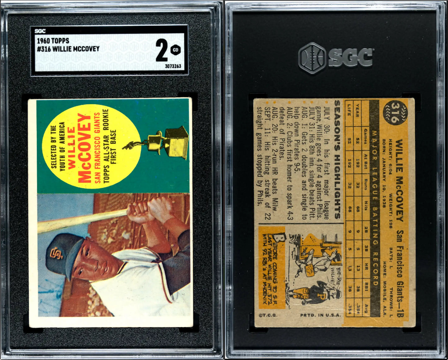 1960 Topps #316 Willie McCovey SGC 2 rookie card - Baseball Card Single