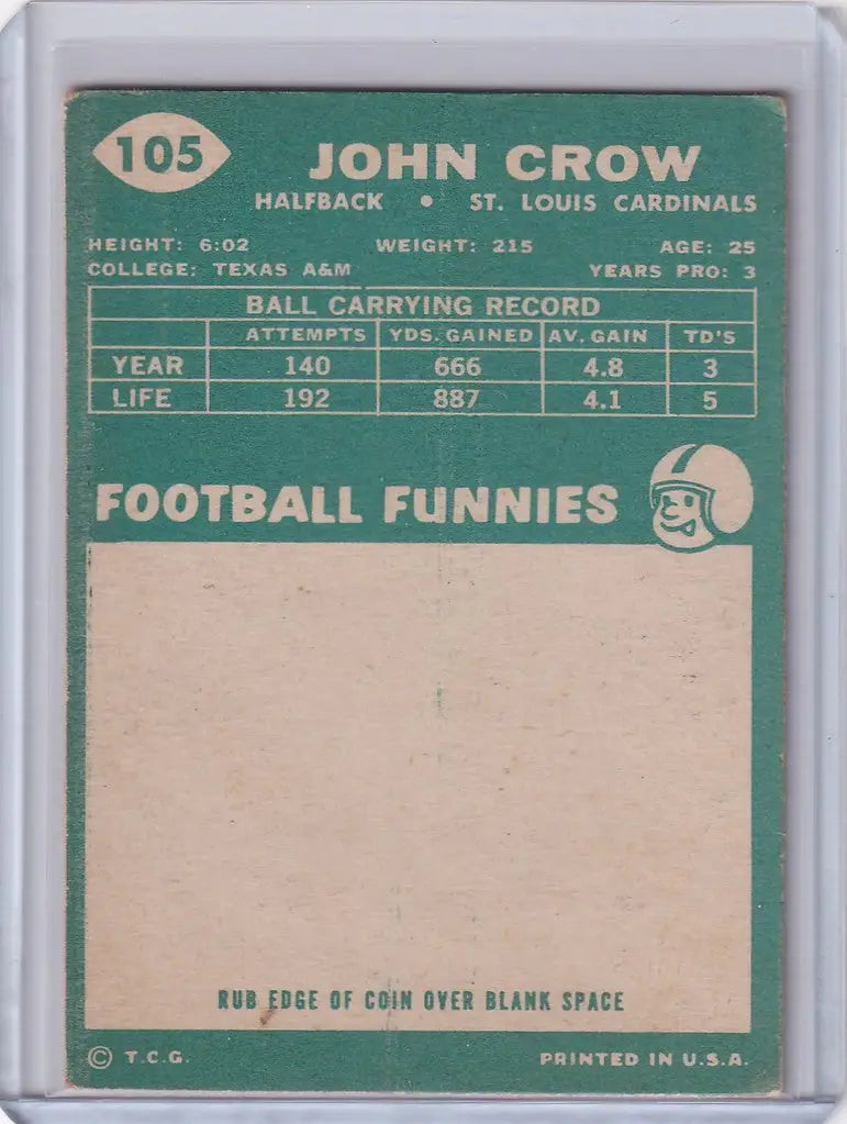 Vintage Topps Football card featuring John David Crow of the St. Louis Cardinals