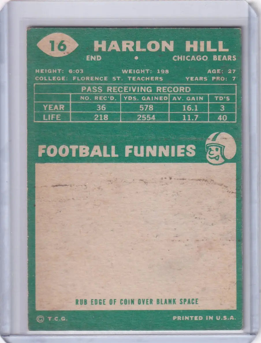 Vintage 1960 Topps Football card of Harlon Hill UER, Chicago Bears player #16