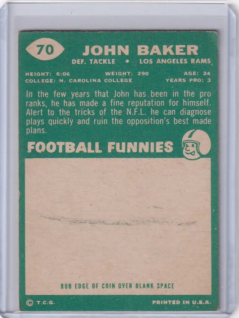 Vintage 1960 Topps Football card of John Baker, Los Angeles Rams player