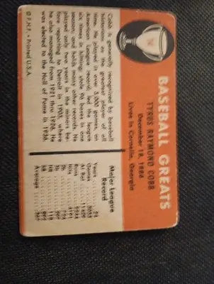 1961 Fleer Baseball Greats - Ty Cobb #14. Tigers. front paper loss. VG - Baseball Card Single