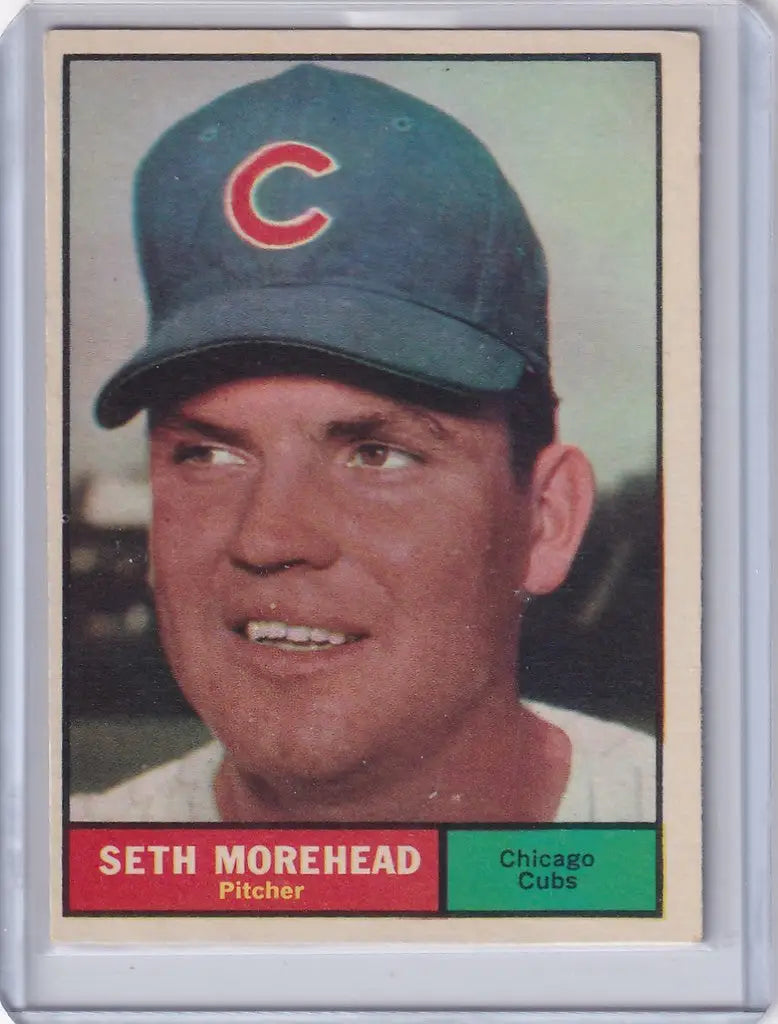 Baseball card of Seth Morehead - Chicago Cubs pitcher in blue cap with red C logo