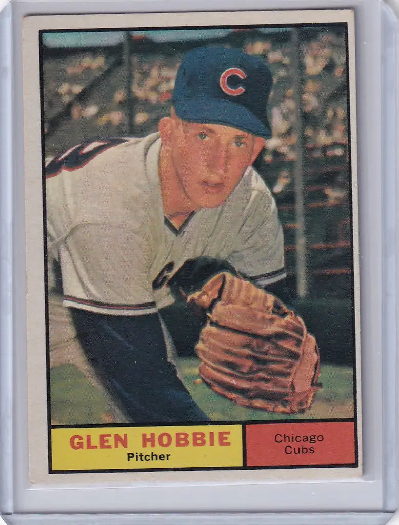 Glen Hobbie 1961 Topps trading card featuring Chicago Cubs pitcher in white uniform