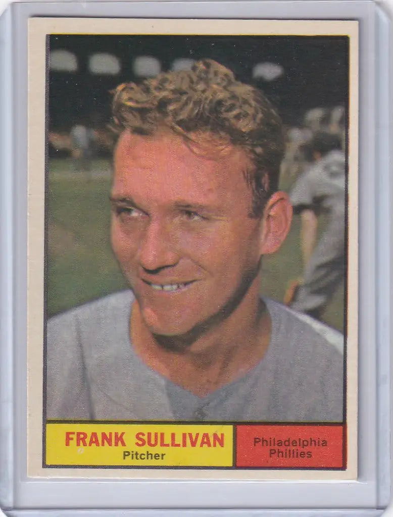 Baseball card of Frank Sullivan, pitcher for the Philadelphia Phillies, smiling