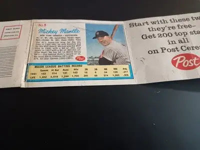 1962 Post Cereal - Mantle & Maris #5 #6. RARE! LIFE Magazine insert. VG - VG+ - Baseball Card Single