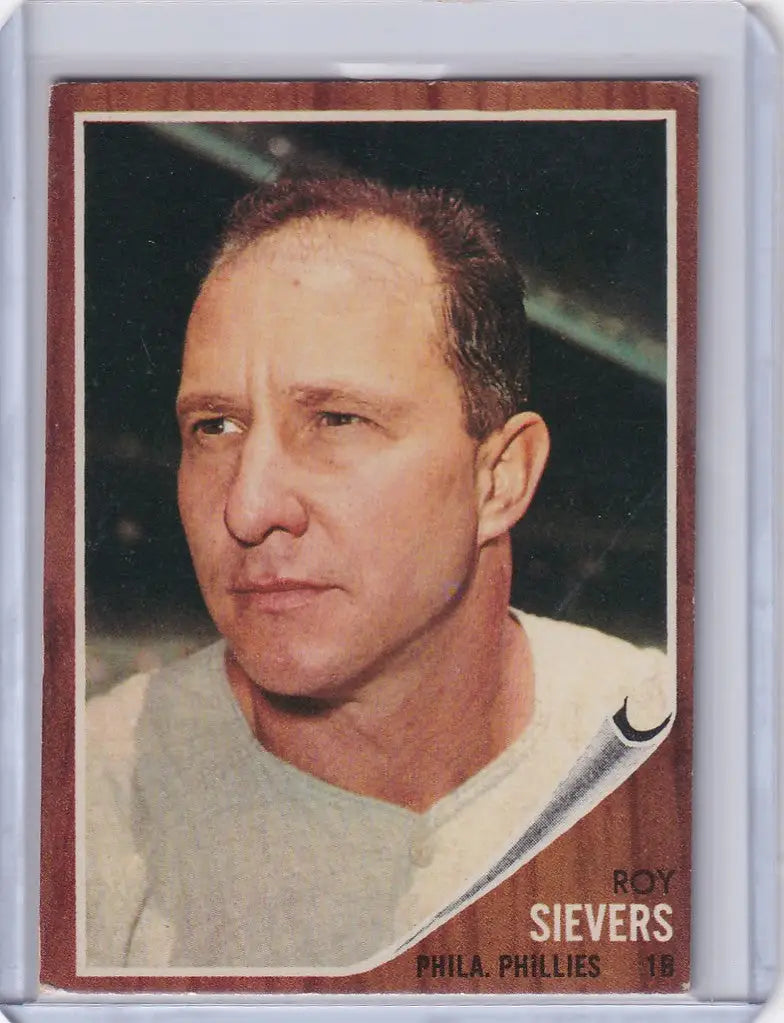 Baseball card of Roy Sievers in light uniform for Philadelphia Phillies trading cards