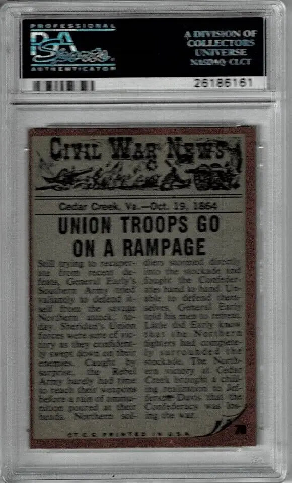 Graded 1962 Topps Civil War News card featuring Sudden Attack at Cedar Creek VA 1864