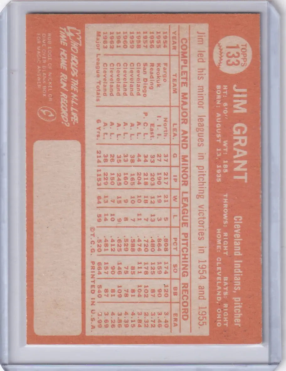 1964 Topps Baseball #133 Mudcat Grant - Cleveland Indians - Baseball Card Single