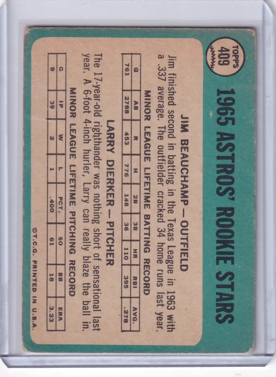 Vintage Topps Baseball card of Astros rookies Jim Beauchamp and Larry Dierker