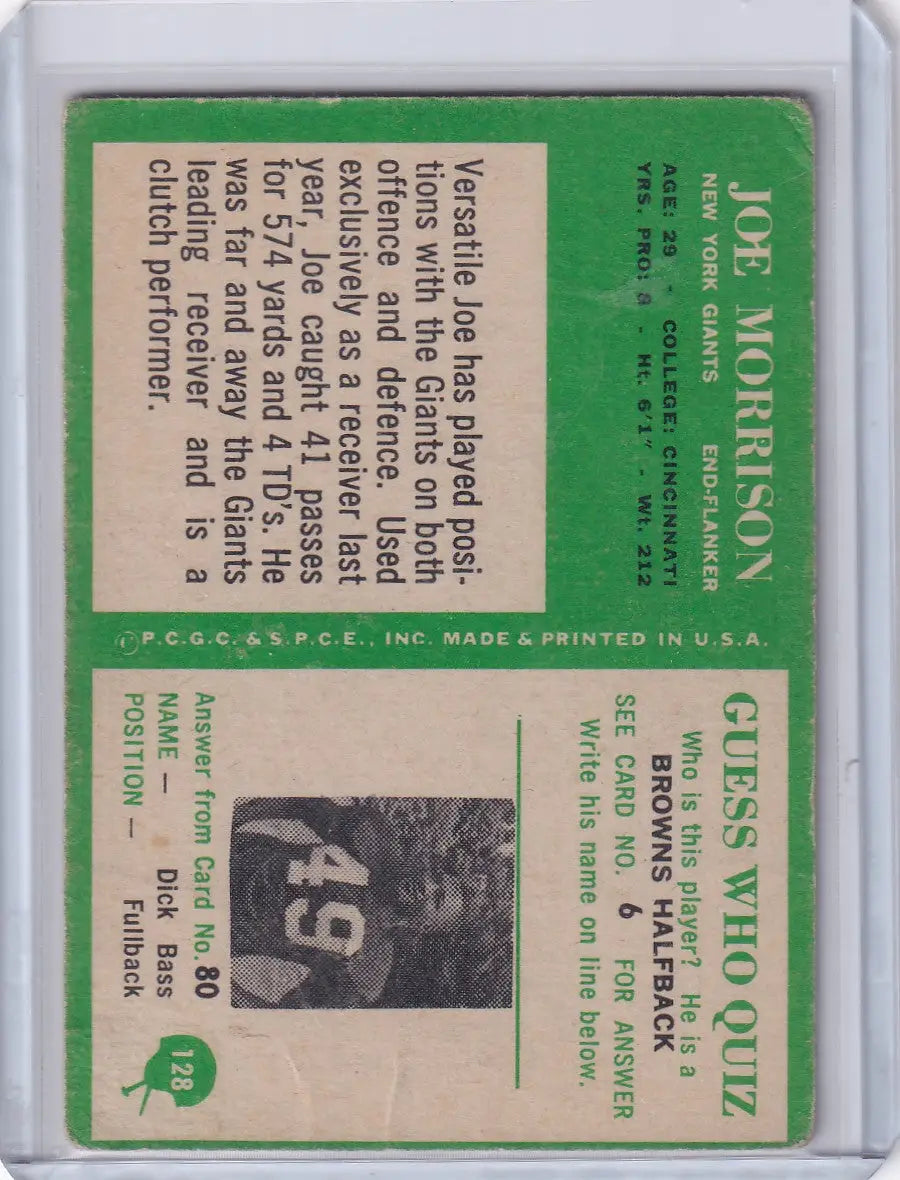 1966 Philadelphia Football #128 Joe Morrison - New York Giants - Football Card Single