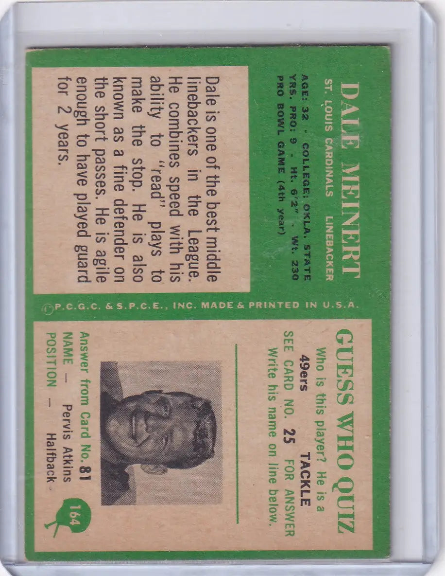Vintage Philadelphia Football card featuring Dale Meinert of the St. Louis Cardinals