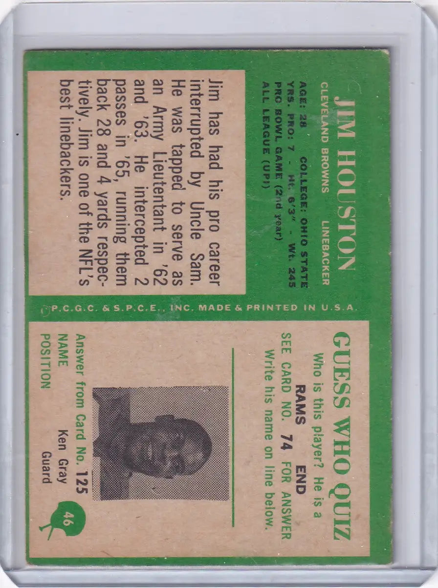 Vintage Philadelphia football card featuring Jim Houston of the Cleveland Browns