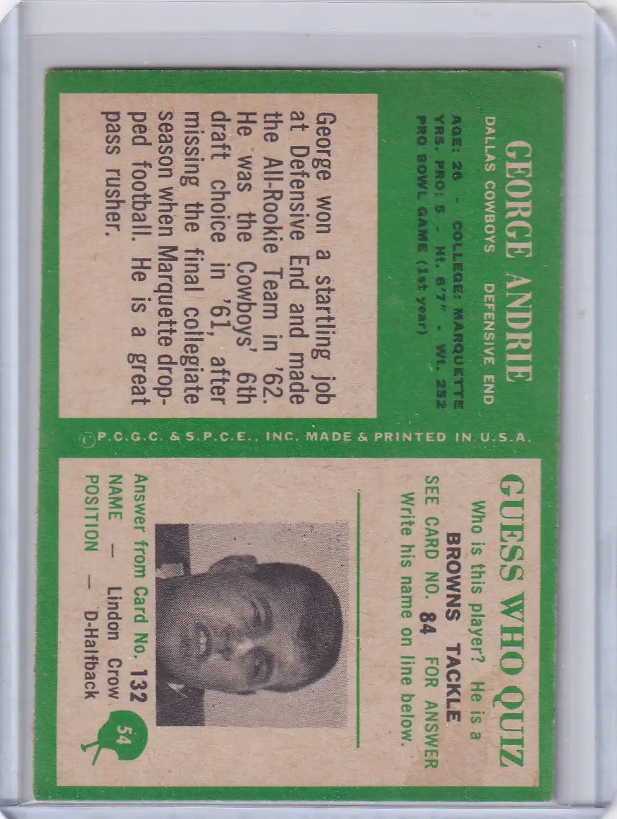 Vintage Philadelphia football card featuring George Andrie of the Dallas Cowboys