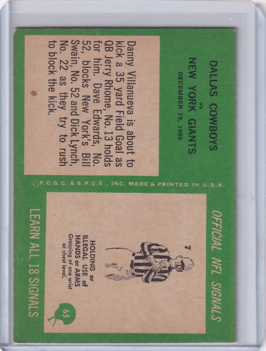 Vintage Philadelphia Football card featuring Cowboys Play with Danny Villanueva from 1966
