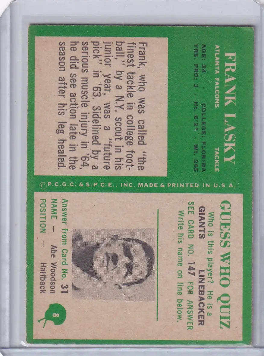 1966 Philadelphia Football #8 Frank Lasky - Atlanta Falcons - Football Card Single