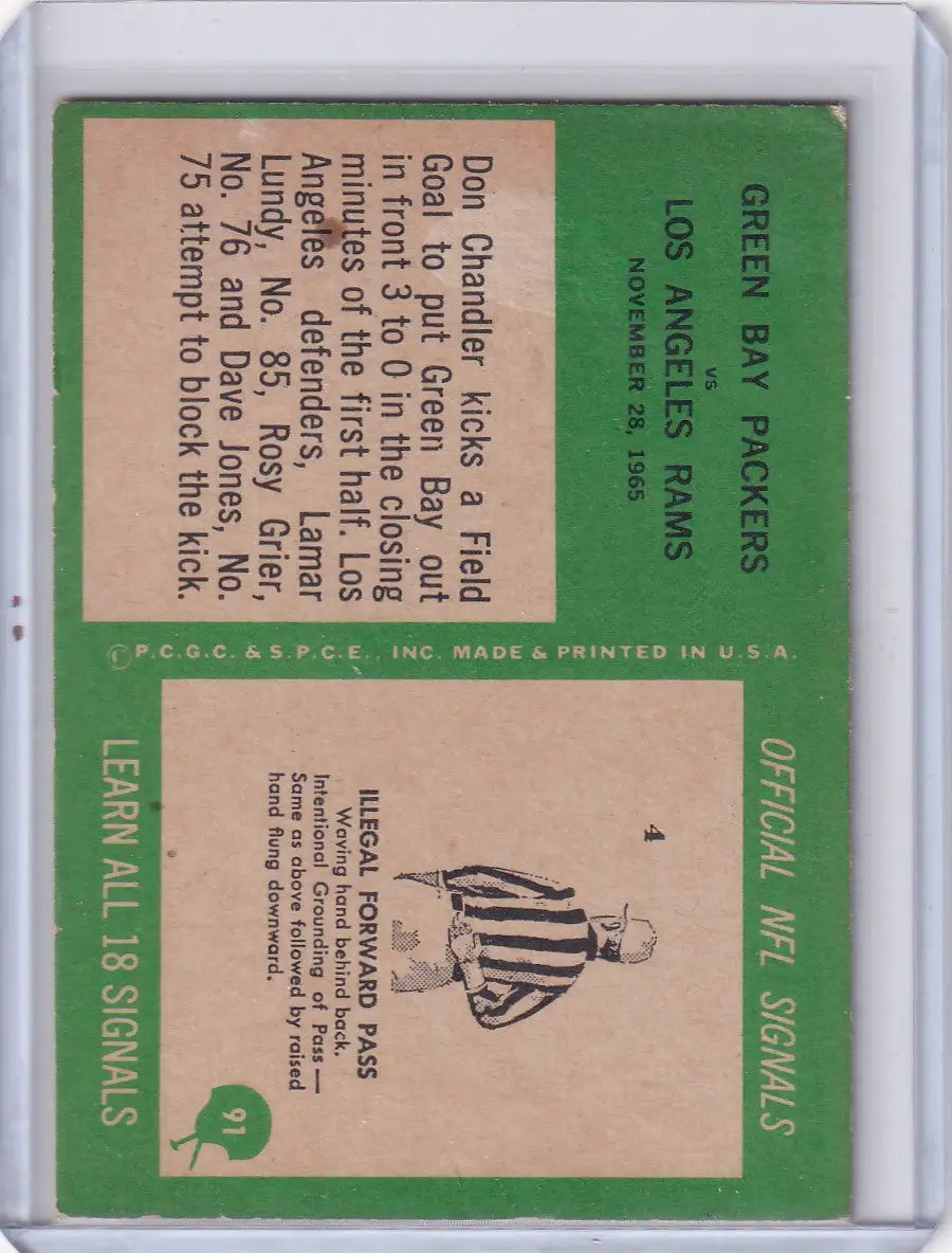 Vintage Philadelphia football card of Don Chandler from the Green Bay Packers team