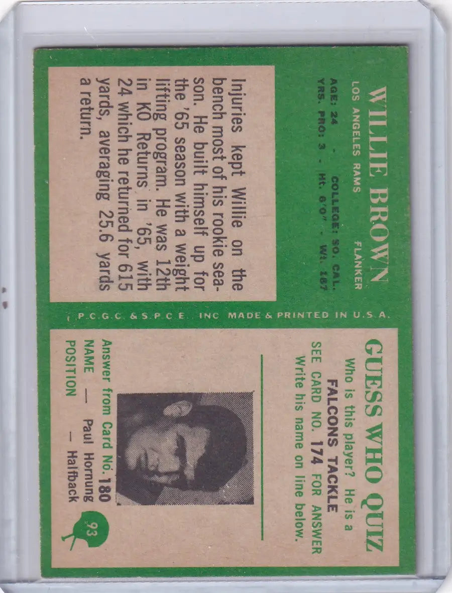 1966 Philadelphia Football #93 Willie Brown - Los Angeles Rams - Football Card Single