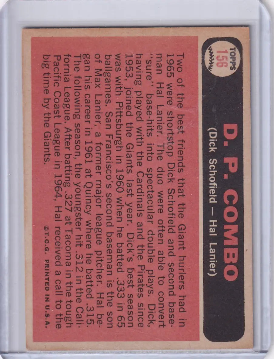 Baseball card showcasing D.P. Combo with Dick Schofield and Hal Lanier from Topps Baseball