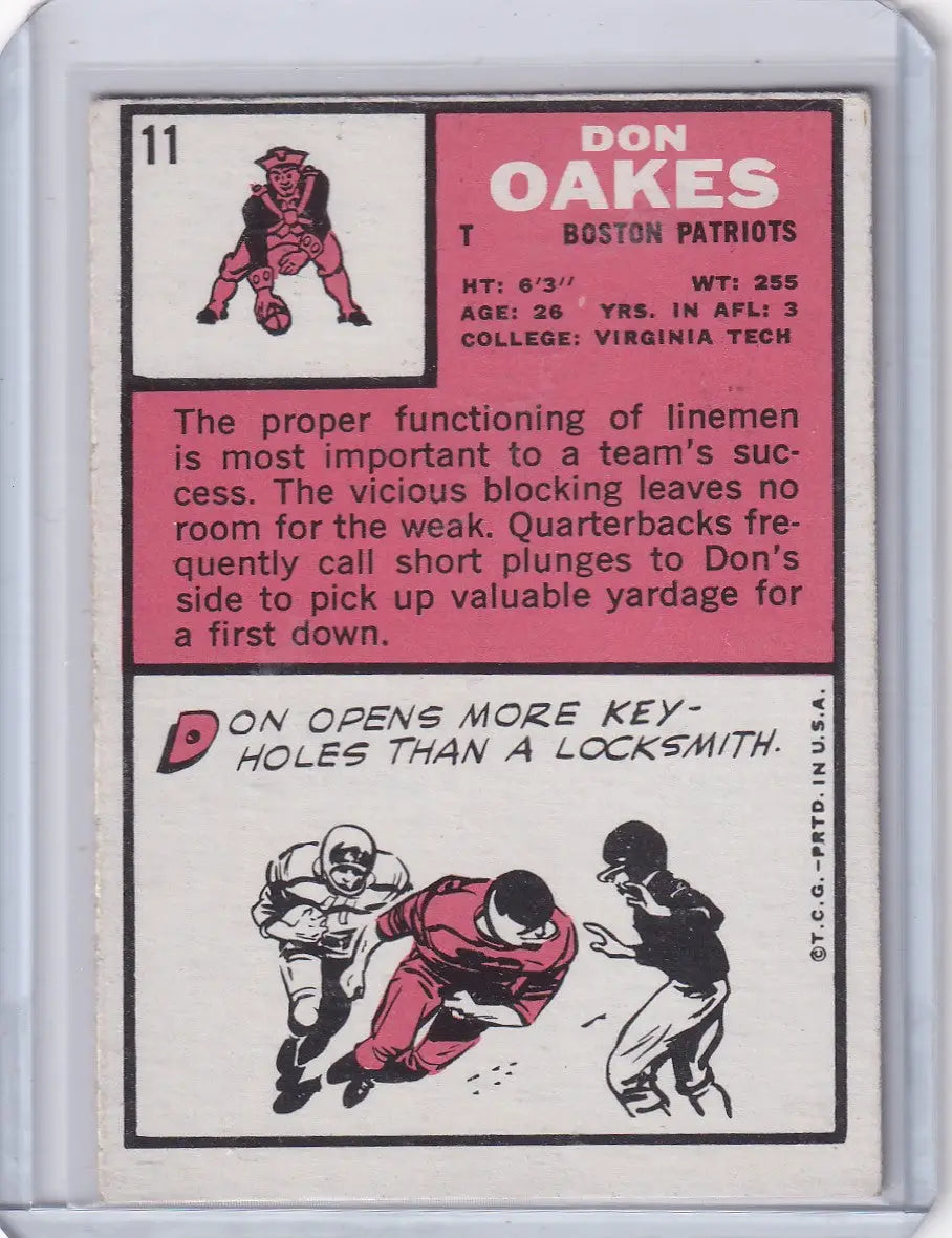 1966 Topps Football #11 Don Oakes - Boston Patriots - Football Card Single
