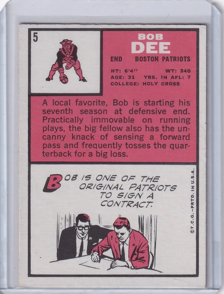 1966 Topps Football #5 Bob Dee - Boston Patriots - Football Card Single