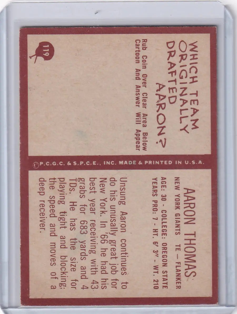 Vintage Philadelphia football card featuring Aaron Thomas of the New York Giants