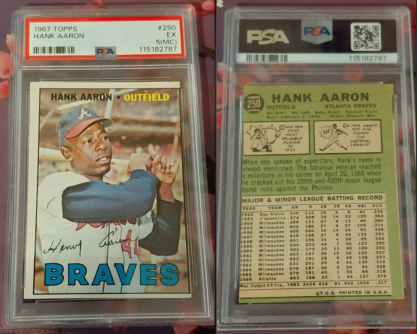 1967 Topps #250 Hank Aaron PSA 5(MC) - Baseball Card Single