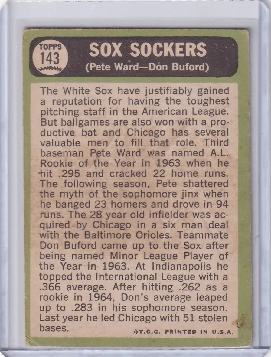 1967 Topps Baseball #143 Sox Sockers - Pete Ward / Don Buford - Baseball Card Single
