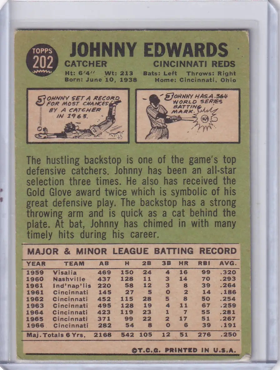 1967 Topps Baseball #202 Johnny Edwards - Cincinnati Reds - Baseball Card Single