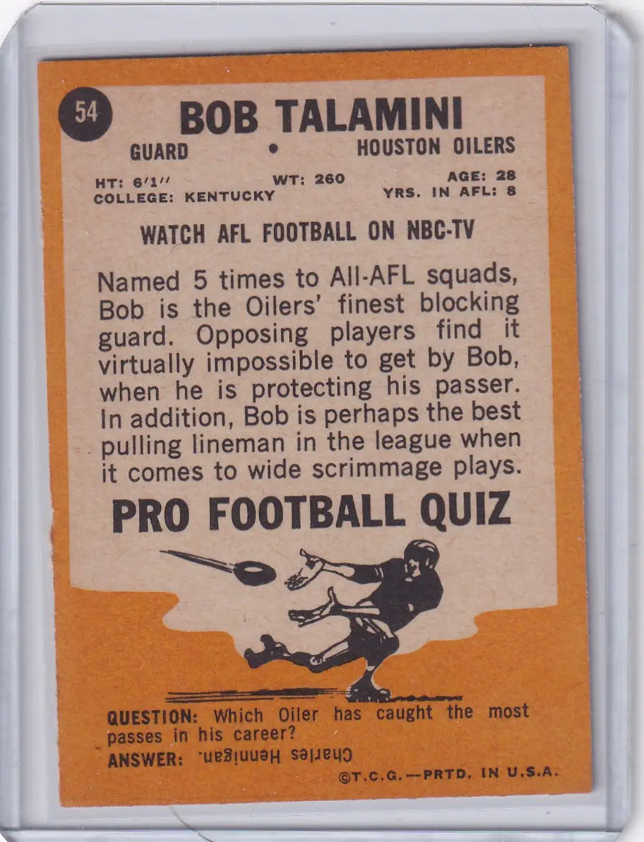 1967 Topps Football #54 Bob Talamini - Houston Oilers - Football Card Single