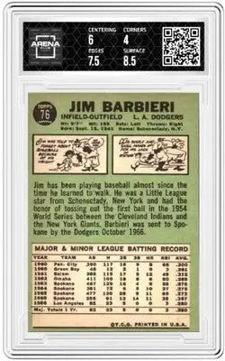 Graded 1967 Topps Jim Barbieri Arena Club baseball card #76 product display