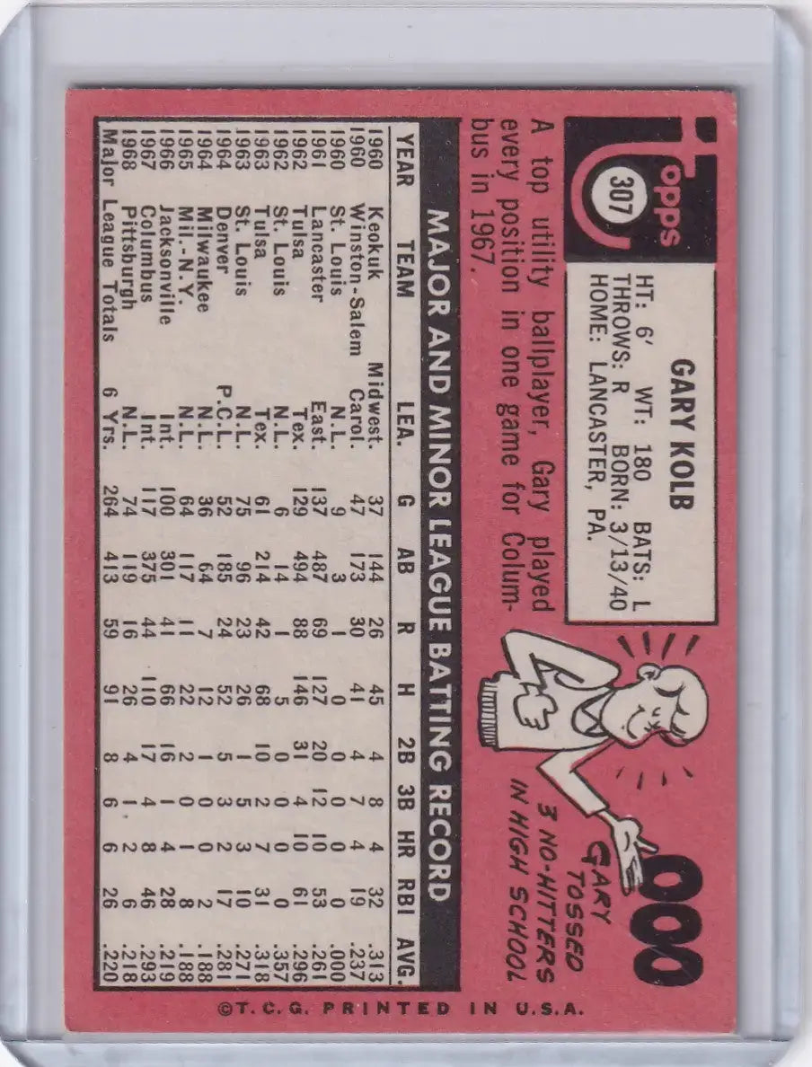 1969 Topps Baseball #307 Gary Kolb - Pittsburgh Pirates - Baseball Card Single