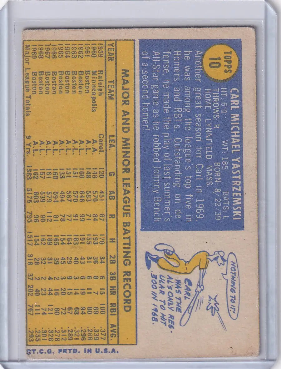 1970 Topps Baseball #10 Carl Yastrzemski - Boston Red Sox - Baseball Card Single