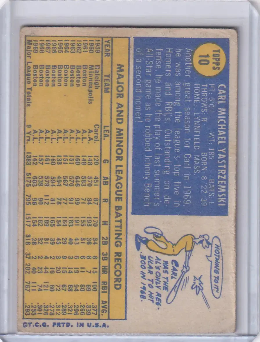 1970 Topps Baseball #10 Carl Yastrzemski - Boston Red Sox - Baseball Card Single