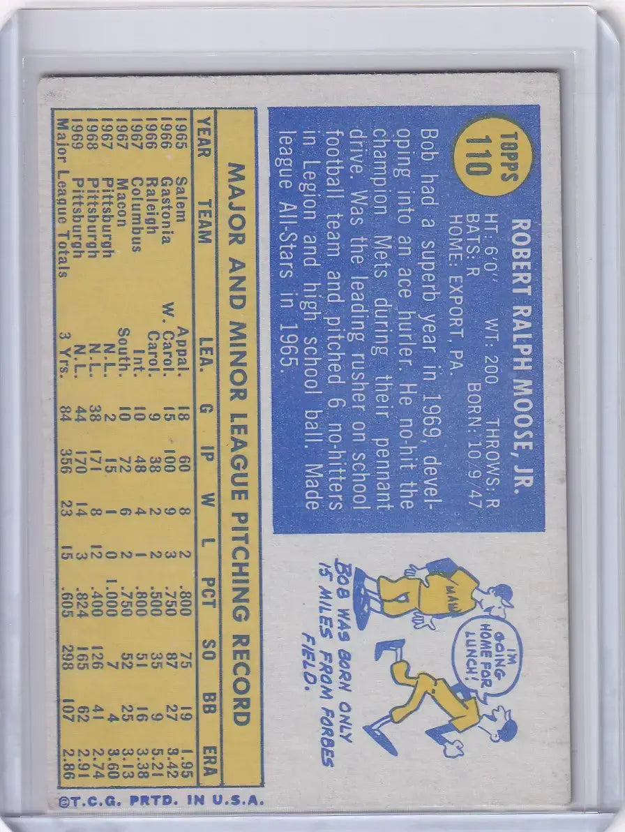 1970 Topps Baseball #110 Bob Moose - Pittsburgh Pirates - Baseball Card Single