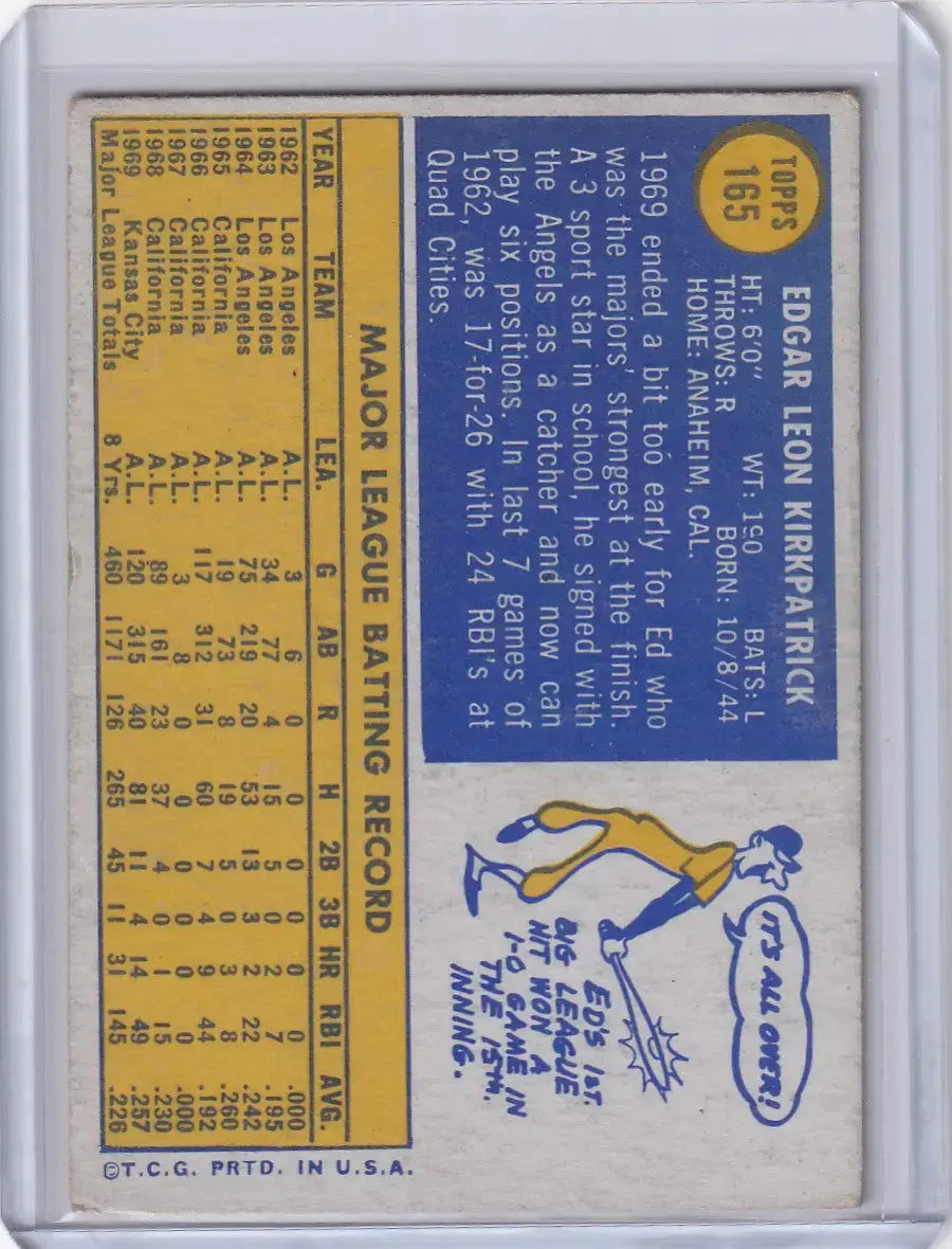 1970 Topps Baseball #165 Ed Kirkpatrick - Kansas City Royals - Baseball Card Single