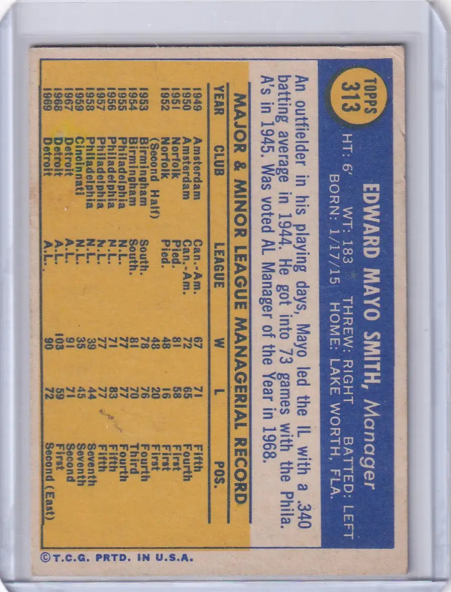 1970 Topps Baseball #313 Mayo Smith - Detroit Tigers - Baseball Card Single