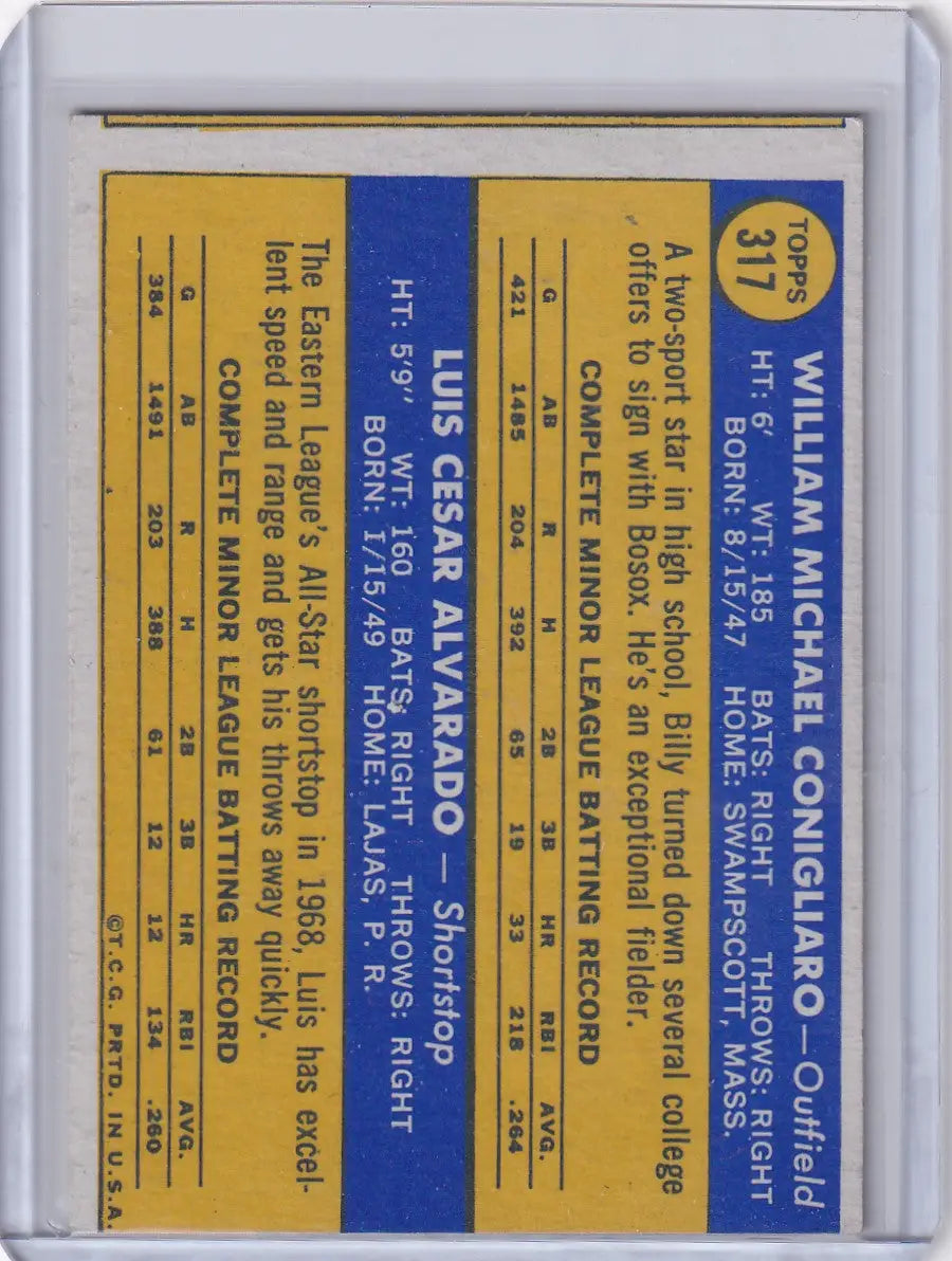 1970 Topps Baseball #317 Red Sox Rookies - Billy Conigliaro / Luis Alvarado RC - Baseball Card Single