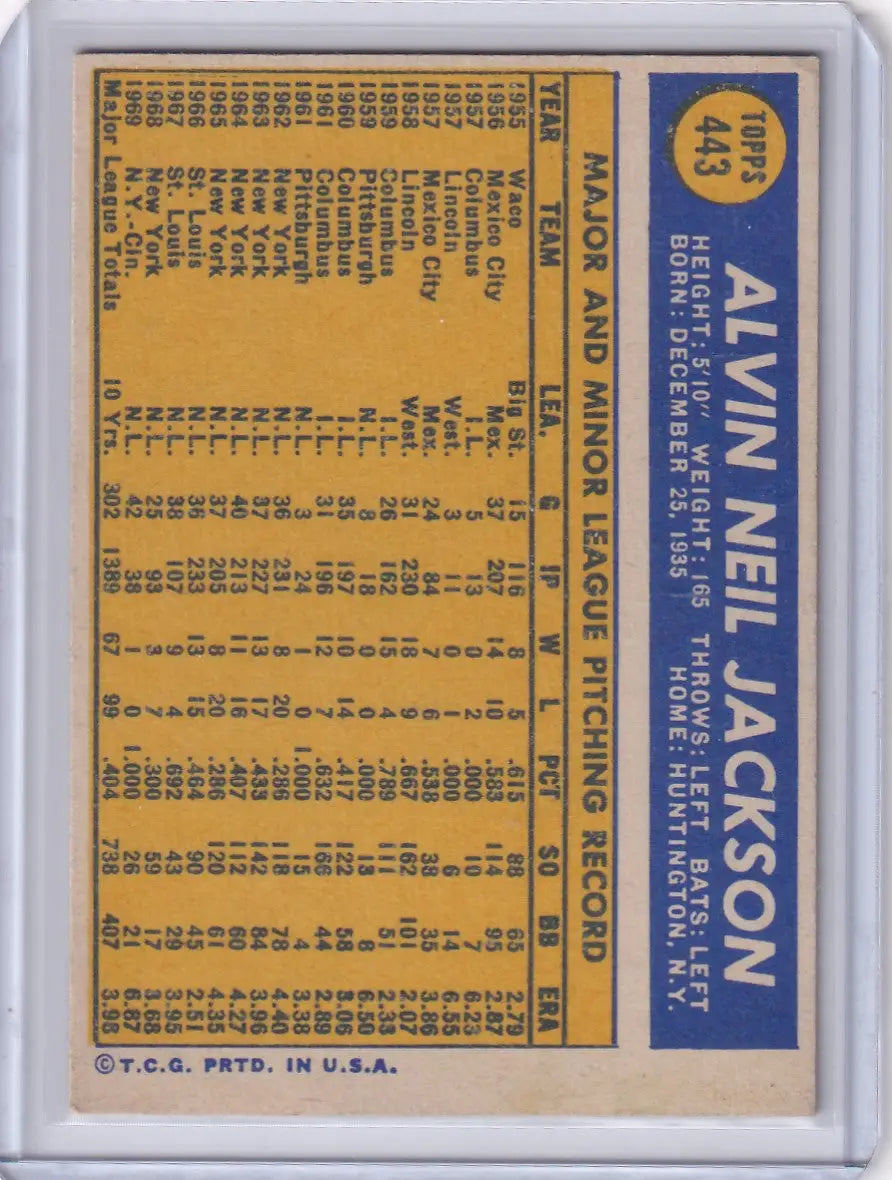 1970 Topps Baseball #443 Al Jackson - Cincinnati Reds - Baseball Card Single