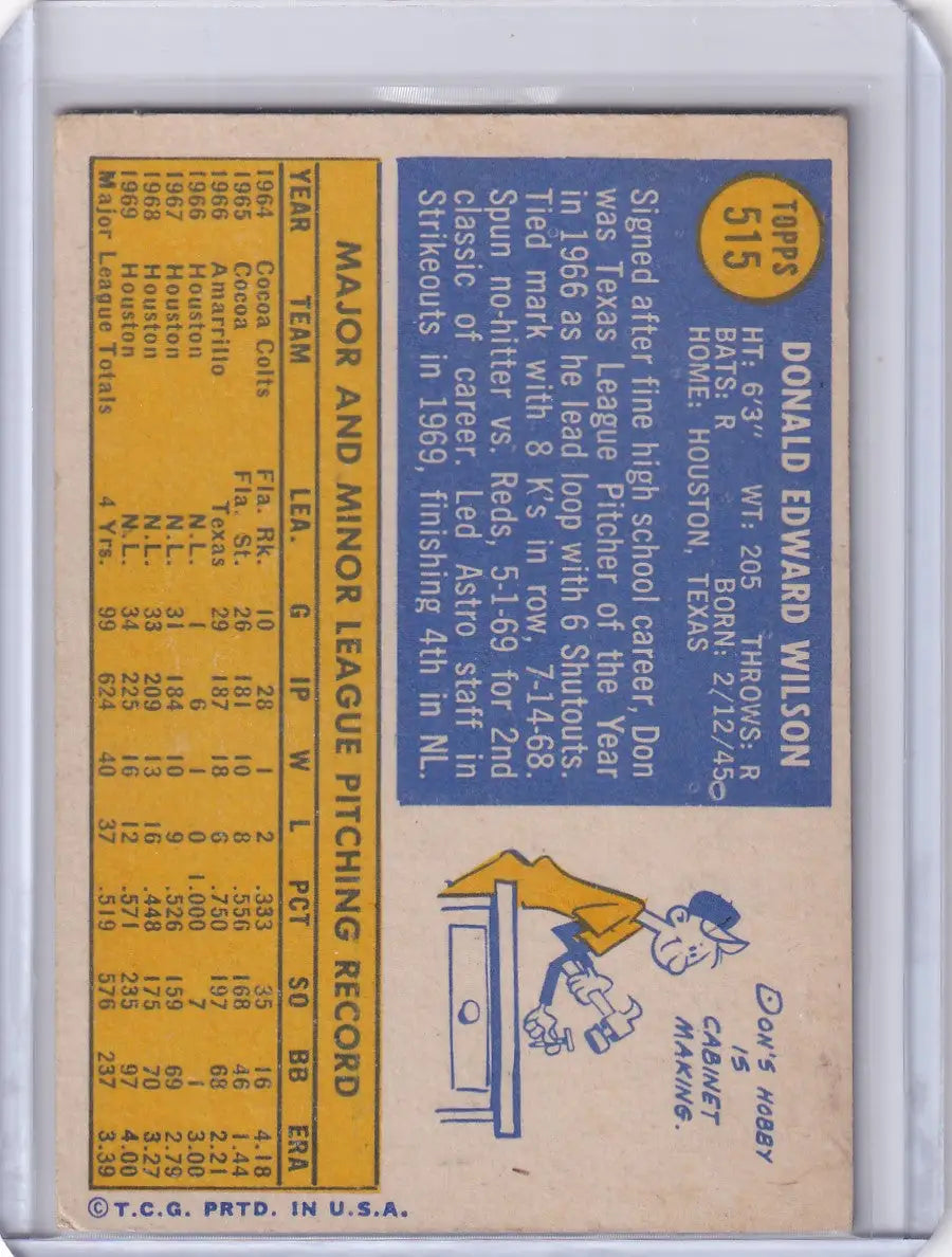 1970 Topps Baseball #515 Don Wilson - Houston Astros - Baseball Card Single