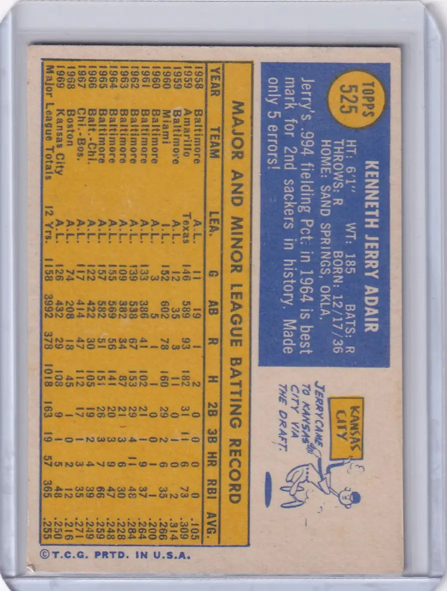 1970 Topps Baseball #525 Jerry Adair - Kansas City Royals - Baseball Card Single